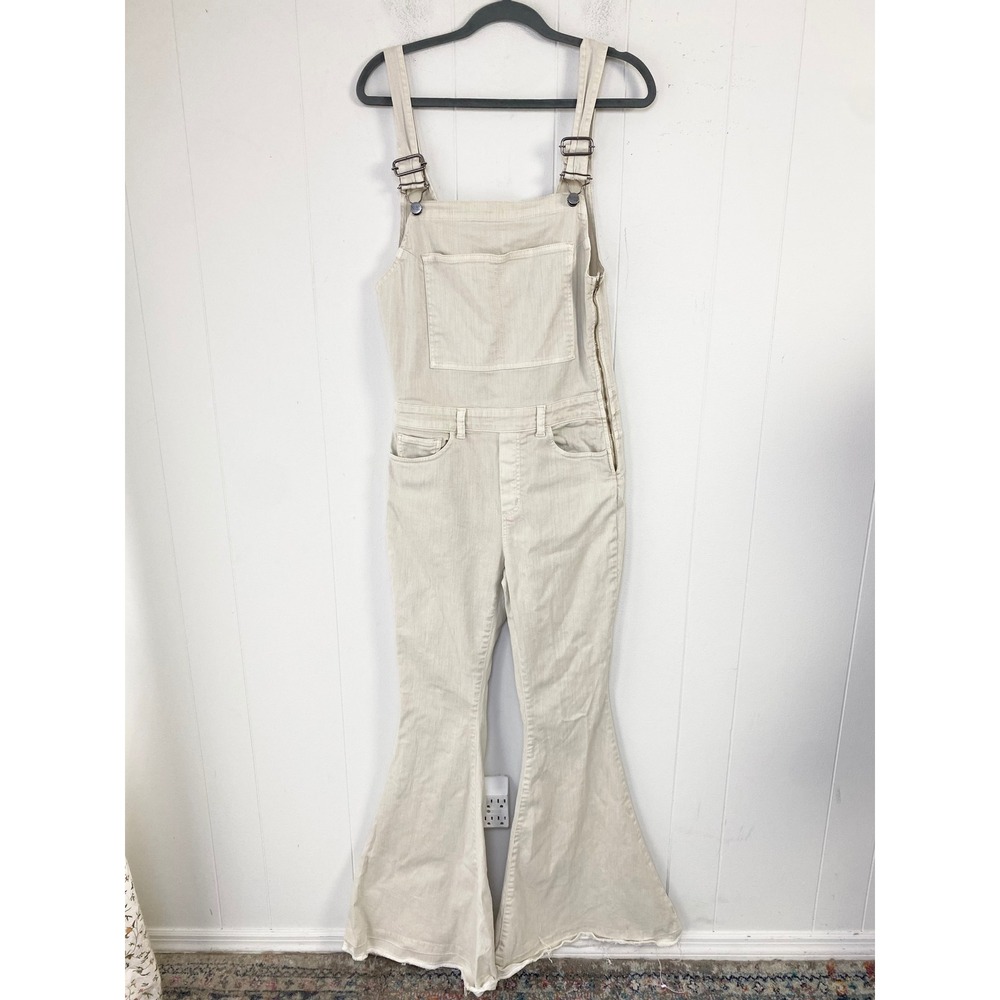 NYBD Not Your Basic Denim Cream Flare Bell Bottom Overalls Womens 40/ 30" waist